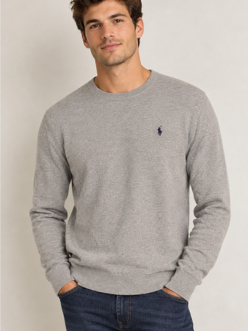 Polo Ralph Lauren Gray Crewneck Sweater Men’s Classic Pullover Knit Preppy